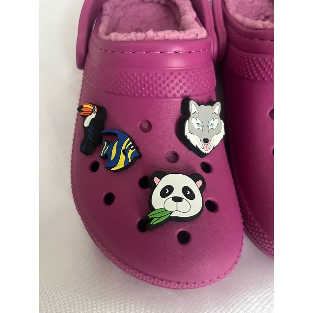 Crocs Mammoth Lined Clogs Magenta Pink Animal Jibbitz Charms Womens Size 6 - Picture 7 of 8